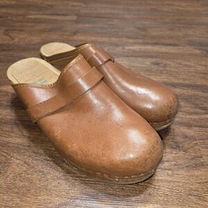 Vintage 70s Olaf Daughters Brown Leather Clogs Shoes 9